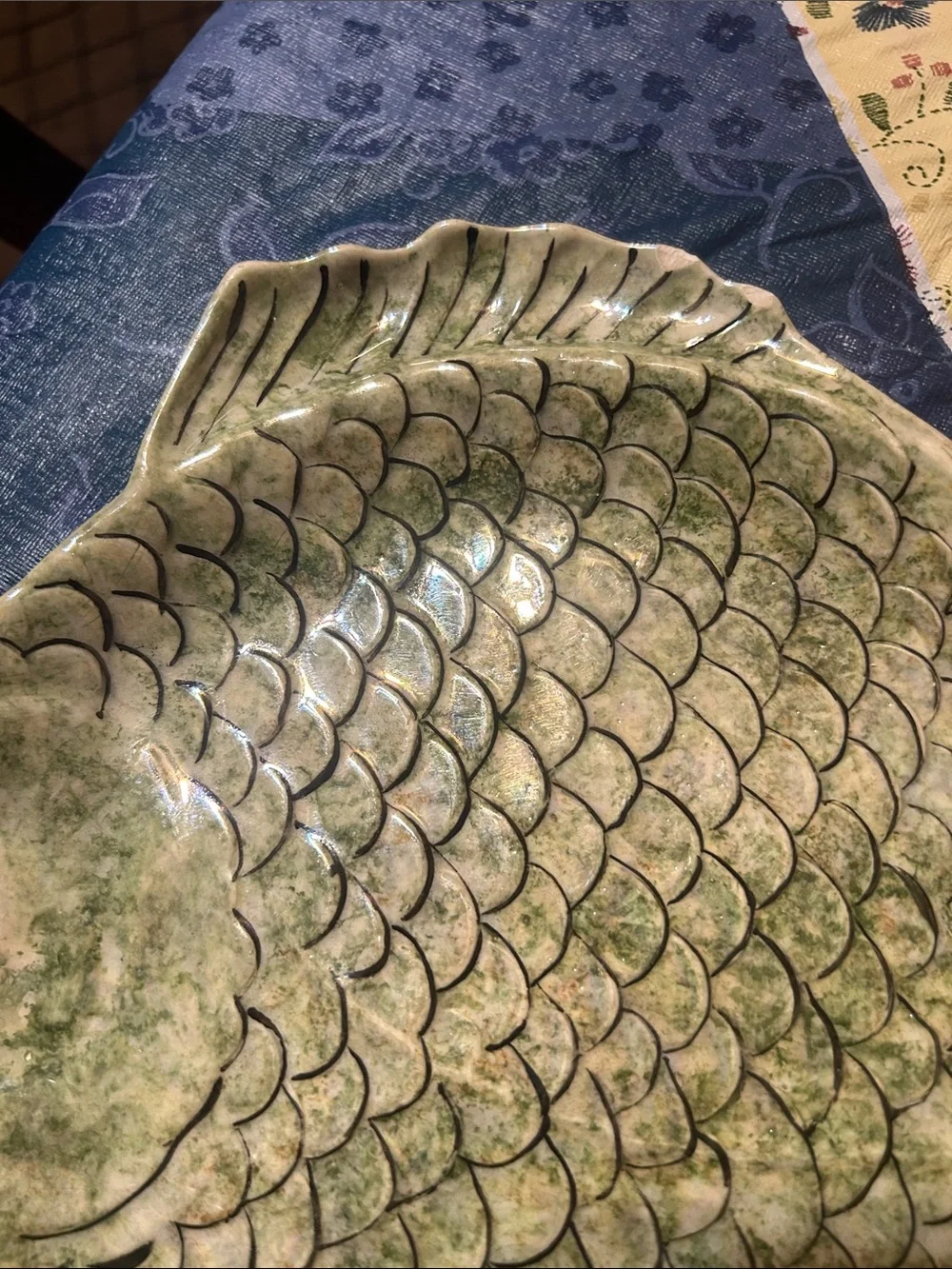 Glazed Green Fish-Shaped Ceramic Serving Platter